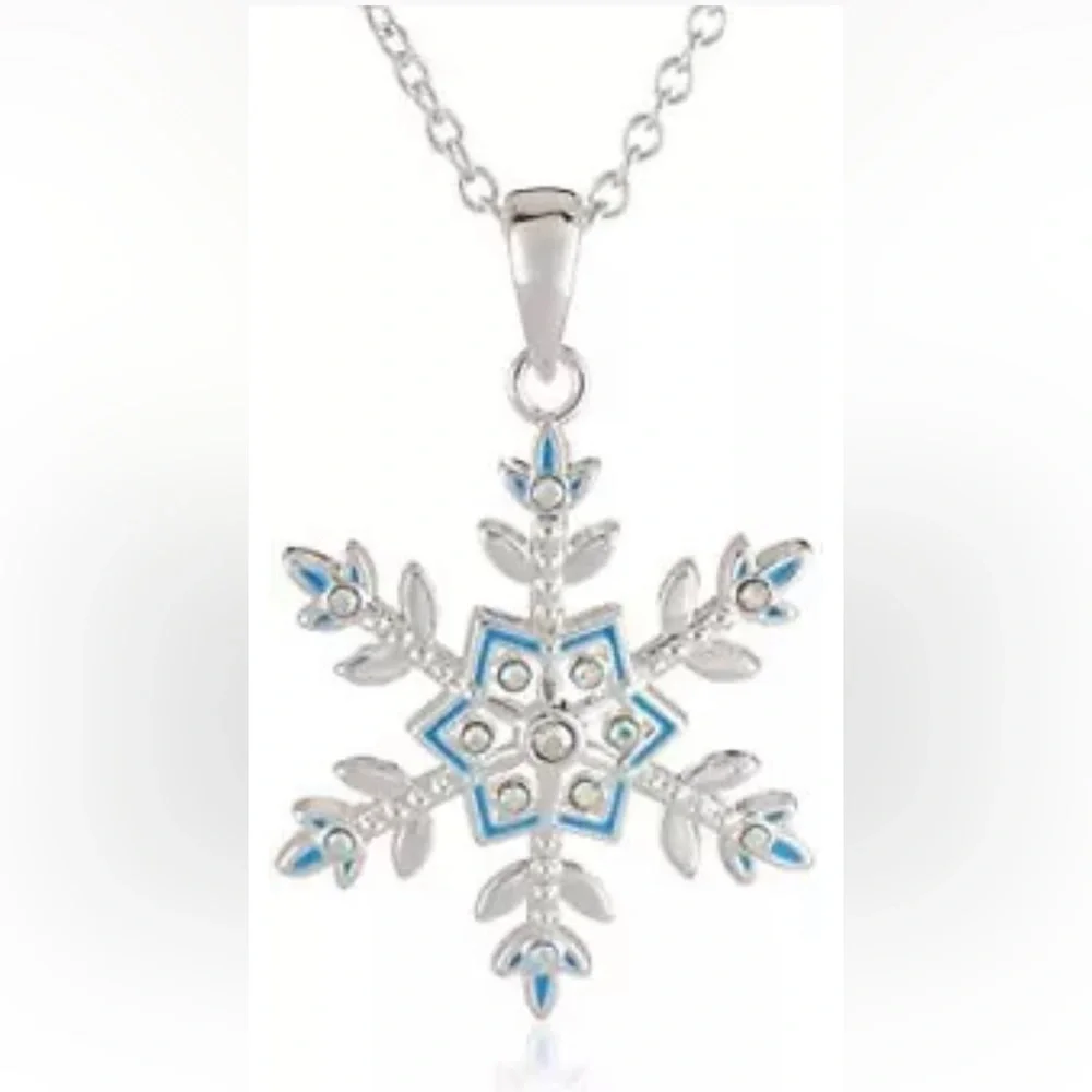 “Frozen” Silver and Blue Silver Plated Snowflake Pendant Necklace NWT